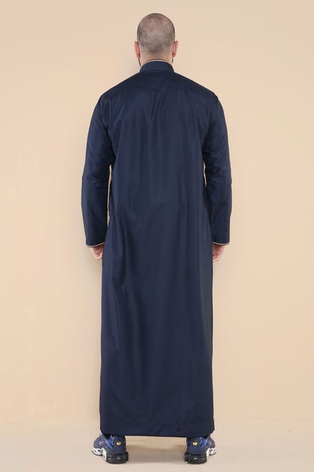 Herren Navy Thobe Jubba Emirati Islamische Arabische Eid Stickerei Kaftan Jubbah Robe - Image 4