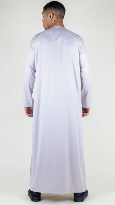 Herren Beige Thobe Robe Satin Emirati Islamic Jubba Eid Regular Fit - Image 3