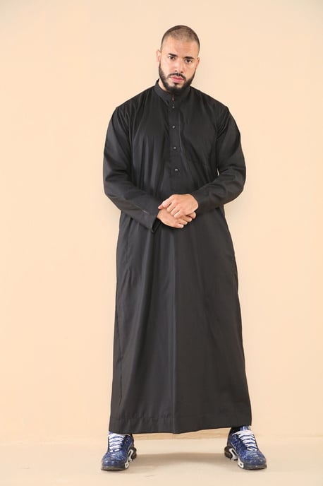 Herren Schwarz Thobe Jubba Saudi Islamisch Arabisch Eid Baumwolle Kaftan Jubbah Umrah Robe - Image 2