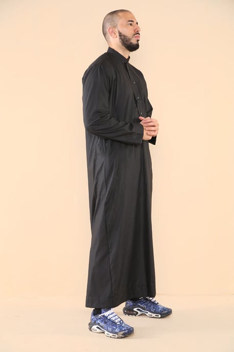 Herren Schwarz Thobe Jubba Saudi Islamisch Arabisch Eid Baumwolle Kaftan Jubbah Umrah Robe - Image 3