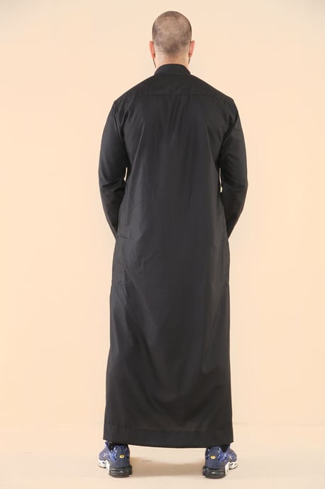 Herren Schwarz Thobe Jubba Saudi Islamisch Arabisch Eid Baumwolle Kaftan Jubbah Umrah Robe - Image 4