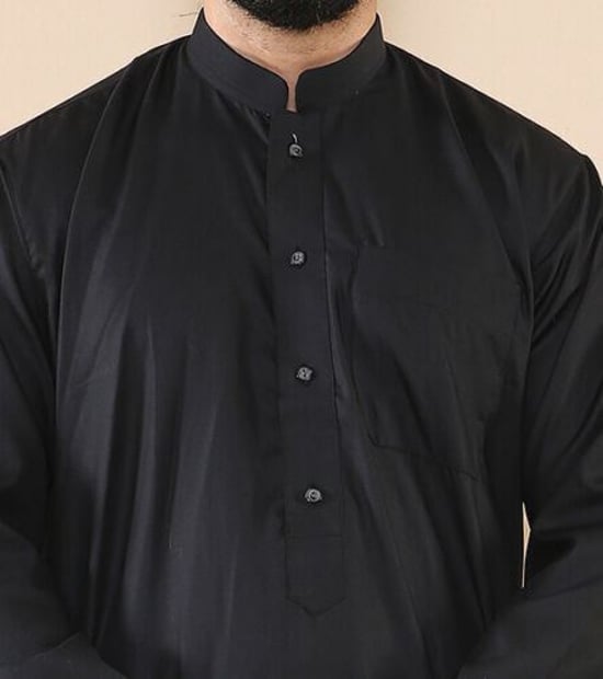 Herren Schwarz Thobe Jubba Saudi Islamisch Arabisch Eid Baumwolle Kaftan Jubbah Umrah Robe - Image 5