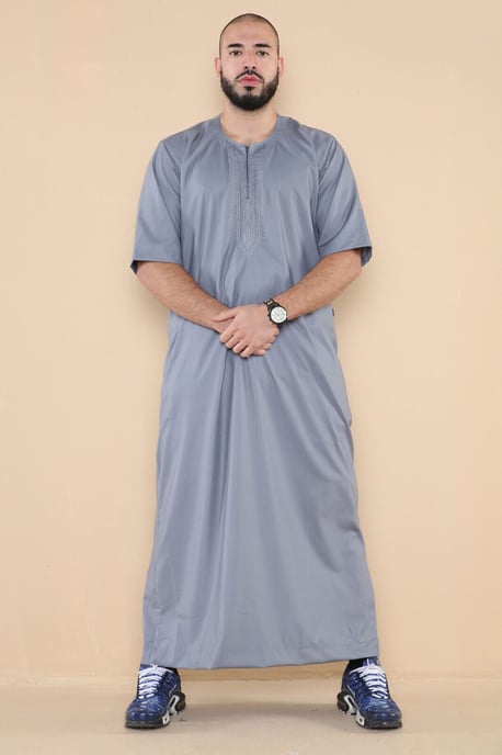 Grauer Thobe Jubba für Herren, islamischer arabischer marokkanischer Saudi-Kaftan mit Reißverschluss und arabischer Robe - Image 1