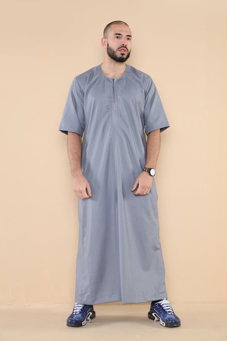 Grauer Thobe Jubba für Herren, islamischer arabischer marokkanischer Saudi-Kaftan mit Reißverschluss und arabischer Robe - Image 2
