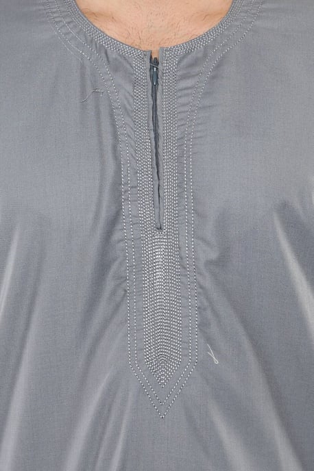 Grauer Thobe Jubba für Herren, islamischer arabischer marokkanischer Saudi-Kaftan mit Reißverschluss und arabischer Robe - Image 3