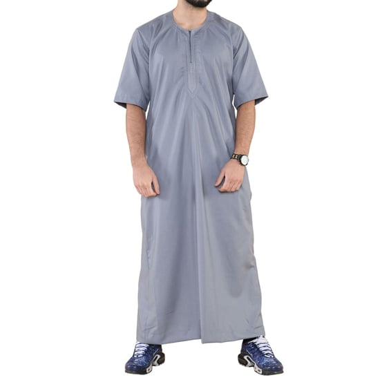 Grauer Thobe Jubba für Herren, islamischer arabischer marokkanischer Saudi-Kaftan mit Reißverschluss und arabischer Robe - Image 5