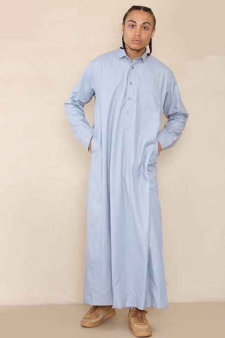 Herren Blau Thobe Jubba Saudi Ramadan Eid Islamischer Kaftan Kaudara Arabisch Jubbah - Image 2
