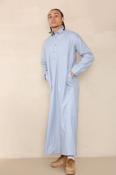 Herren Blau Thobe Jubba Saudi Ramadan Eid Islamischer Kaftan Kaudara Arabisch Jubbah - Image 3