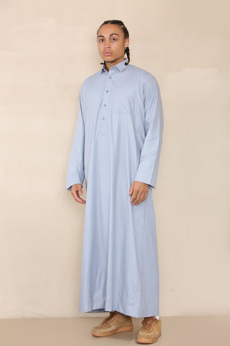 Herren Blau Thobe Jubba Saudi Ramadan Eid Islamischer Kaftan Kaudara Arabisch Jubbah - Image 4