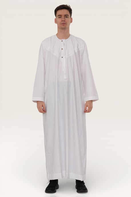 Weißes Eid-Jubba-Gewand für Herren, Djellaba, Ramadan, Eid, Thobe, LFS-HM11 - Image 2