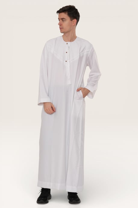Weißes Eid-Jubba-Gewand für Herren, Djellaba, Ramadan, Eid, Thobe, LFS-HM11 - Image 3