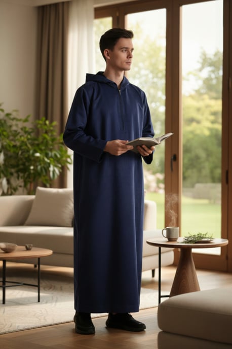 Herren Marineblau mit Kapuze Eid Marokkanischer Jubba Robe Ramadan Eid Thobe LFS - HM12 - Image 1