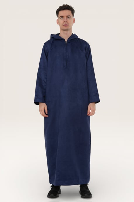 Herren Marineblau mit Kapuze Eid Marokkanischer Jubba Robe Ramadan Eid Thobe LFS - HM12 - Image 2