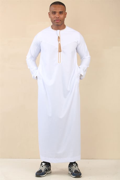 Herren Oman Eid White Thobe Saudi Emirati Jubba Robe - Image 2