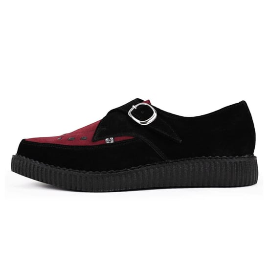 TUK Pointed Creeper Plateau-Schuhe aus schwarzem und burgunderfarbenem Wildleder mit Monk-Schnalle - A9592 - Image 3