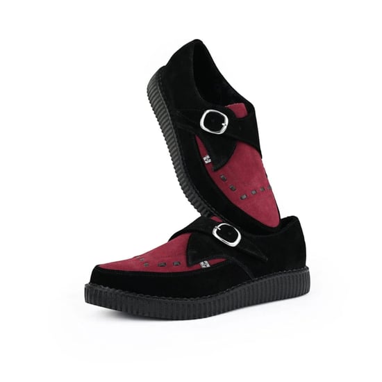 TUK Pointed Creeper Plateau-Schuhe aus schwarzem und burgunderfarbenem Wildleder mit Monk-Schnalle - A9592 - Image 4