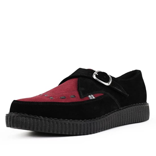 TUK Pointed Creeper Plateau-Schuhe aus schwarzem und burgunderfarbenem Wildleder mit Monk-Schnalle - A9592 - Image 5
