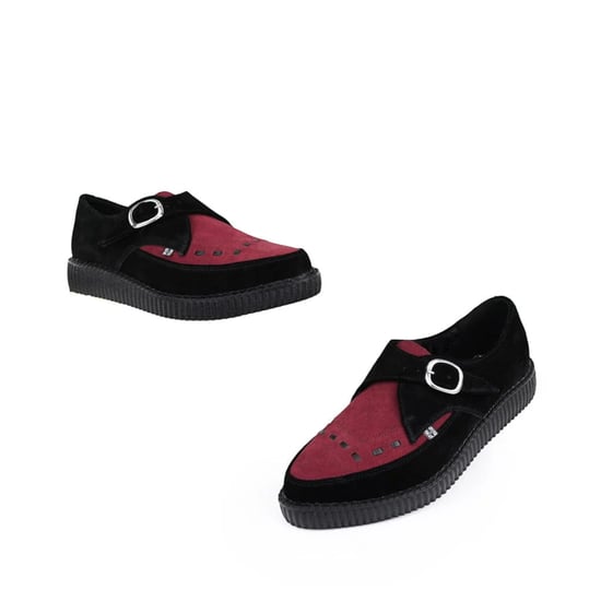 TUK Pointed Creeper Plateau-Schuhe aus schwarzem und burgunderfarbenem Wildleder mit Monk-Schnalle - A9592 - Image 6