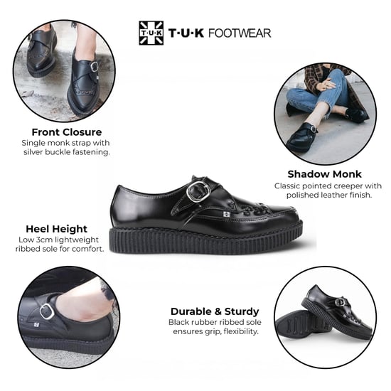 TUK Pointed Creeper Plateau-Schuhe aus schwarzem Leder mit Monk-Schnalle - A8520 - Image 2