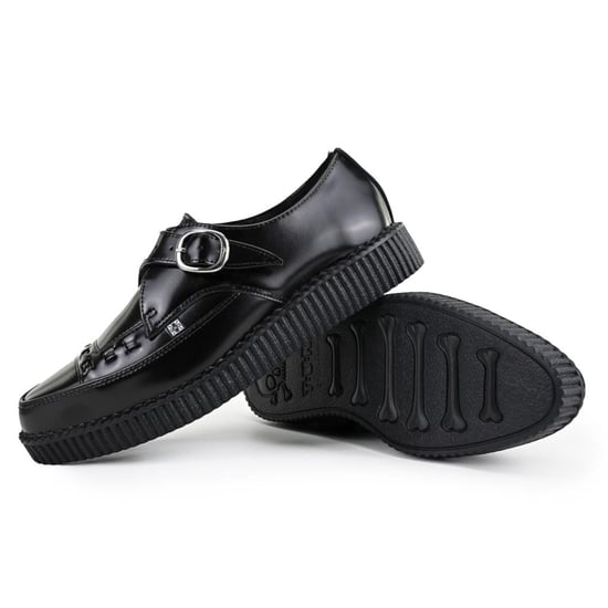 TUK Pointed Creeper Plateau-Schuhe aus schwarzem Leder mit Monk-Schnalle - A8520 - Image 5