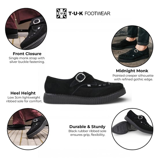 TUK Pointed Creeper Plateau-Schuhe aus schwarzem Wildleder mit Monk-Schnalle - A8139 - Image 2