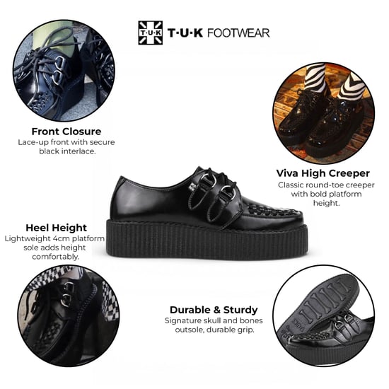 TUK Viva High Creeper Schwarze Leder-Plateau-Schnürschuhe im Gothic-Stil - AV6802 - Image 2
