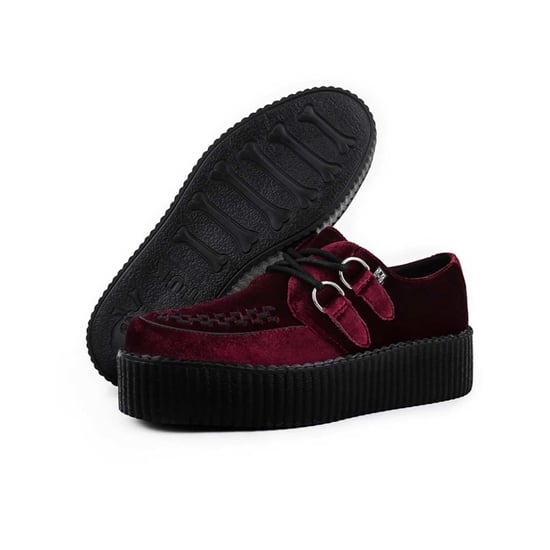 TUK Viva High Creeper Burgunderrote Samt-Plateau-Schnürschuhe im Gothic-Stil - AV6802 - Image 4