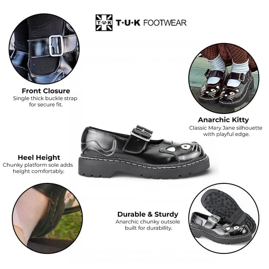TUK Damen Mary Jane Kitty Plateau-Gothic-Schuhe aus schwarzem Leder - T2025 - Image 2
