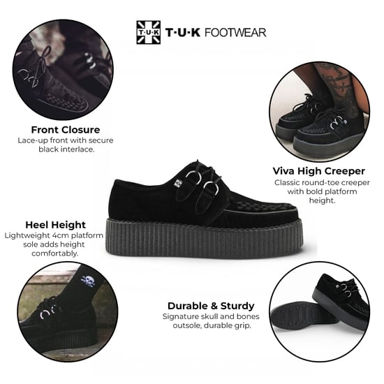 TUK Viva High Creeper Schwarze Wildleder-Plateau-Schnürschuhe im Gothic-Stil - AV6802 - Image 2