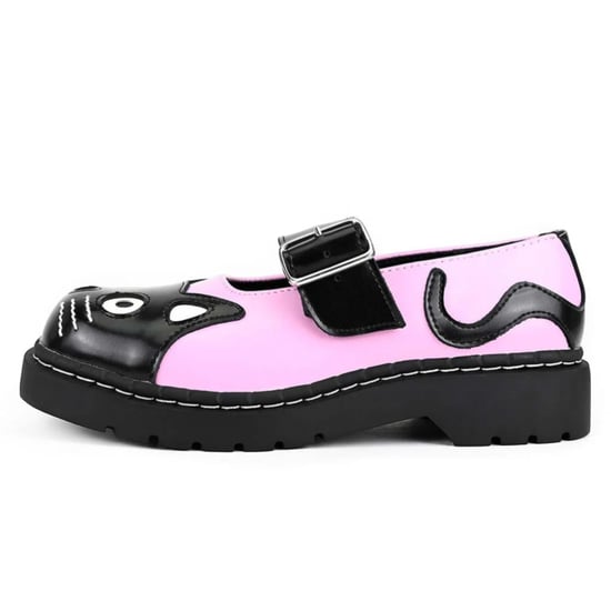 TUK Damen Mary Jane Kitty Pink Schwarze Leder Plateau Gothic Schuhe - T2344 - Image 3