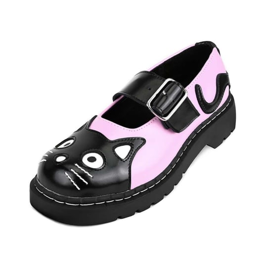 TUK Damen Mary Jane Kitty Pink Schwarze Leder Plateau Gothic Schuhe - T2344 - Image 4