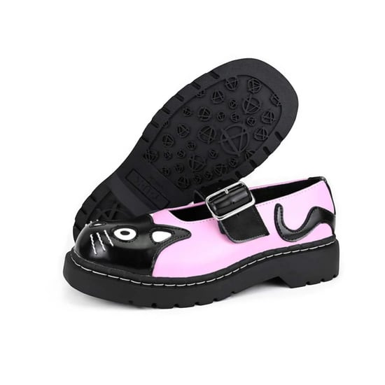 TUK Damen Mary Jane Kitty Pink Schwarze Leder Plateau Gothic Schuhe - T2344 - Image 5