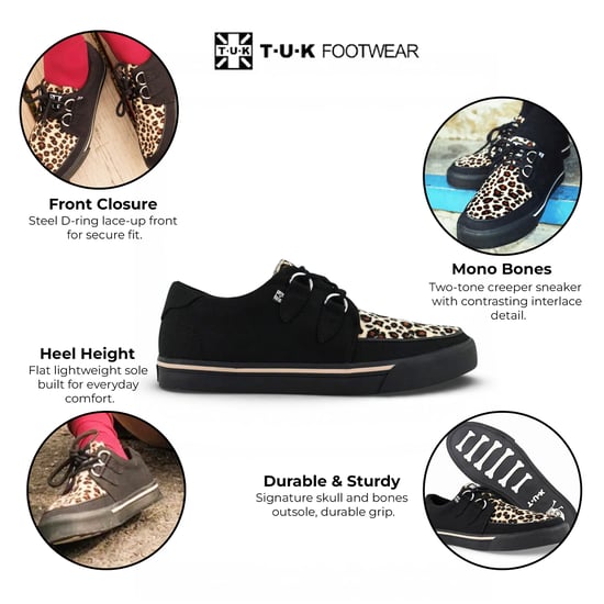 TUK Pointed Creeper Sneaker Schwarze Leopardenmuster Canvas Plateau-Schuhe - A9180 - Image 2