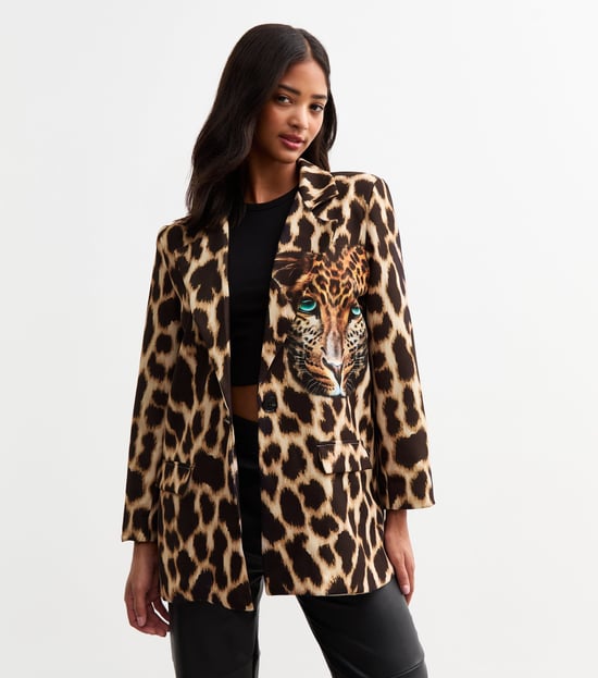 Brauner Kontrast-Blazer mit Tiermotiven von Kante zu Kante - Image 3