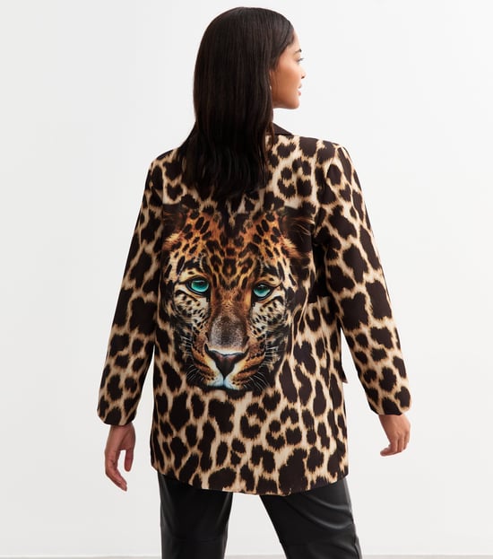 Brauner Kontrast-Blazer mit Tiermotiven von Kante zu Kante - Image 4