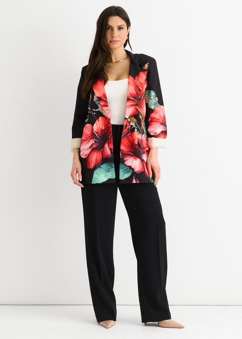 Schwarzer geblümter, kontrastgefütterter Blazer in Übergröße - Image 1