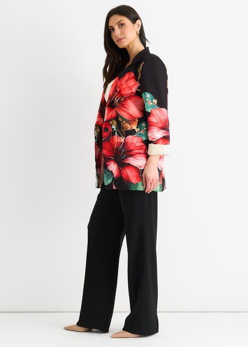 Schwarzer geblümter, kontrastgefütterter Blazer in Übergröße - Image 3