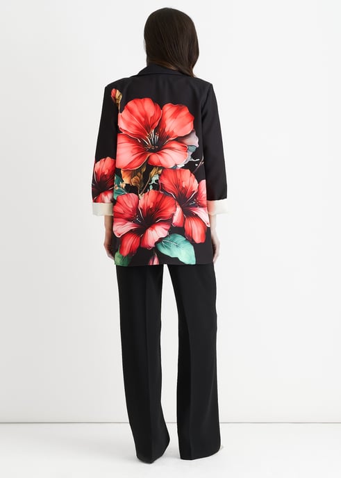 Schwarzer geblümter, kontrastgefütterter Blazer in Übergröße - Image 4