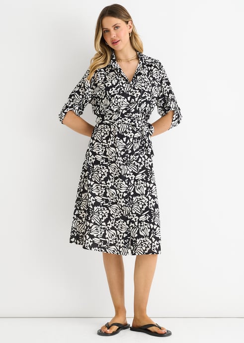Schwarzes Hemd mit Gürtel und Knopfleiste Midikleid - Image 2