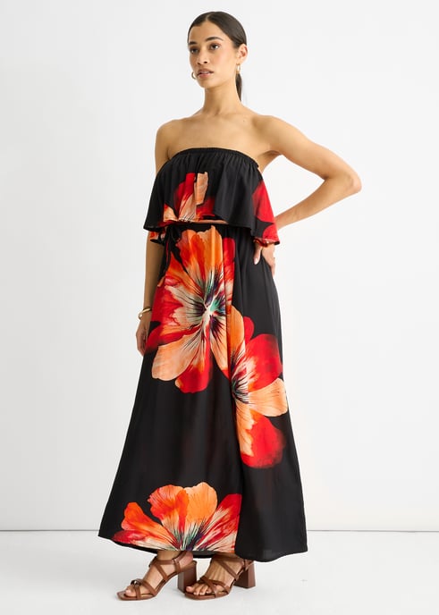 Schwarzes Bardot-Rüschenschlitz-Midikleid aus Viskose - Image 3