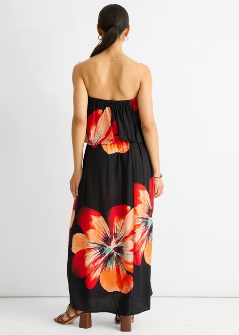 Schwarzes Bardot-Rüschenschlitz-Midikleid aus Viskose - Image 4