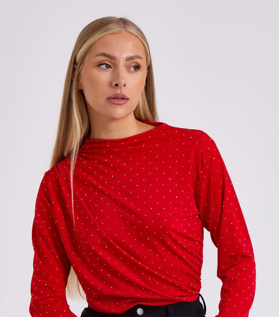 Roter Diamant-Nieten-Body mit Kutte vorne - Image 2