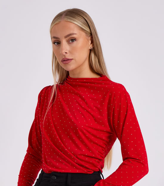 Roter Diamant-Nieten-Body mit Kutte vorne - Image 3