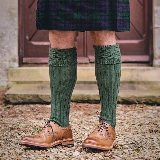 Herren Premium Wolle Kilt Socken Kniehoch mit Rautenmuster umgeschlagenem Bund - Image 5