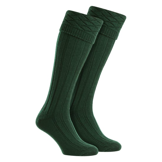 HJ Hall Premium Wollkilt-Socken für Herren, knielang, Rautenmuster mit Umschlagkante - Khaki - Image 1