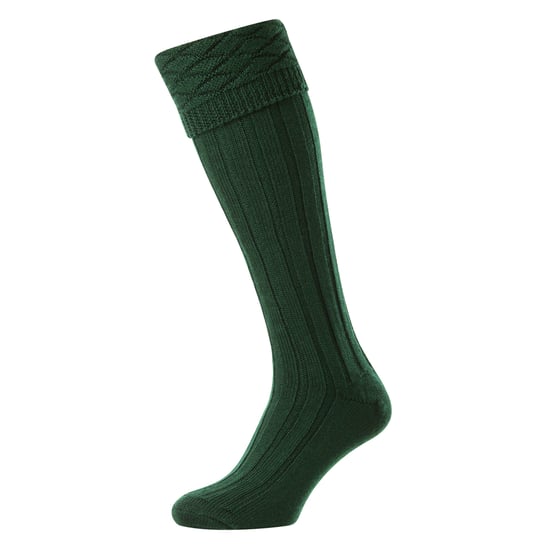 HJ Hall Premium Wollkilt-Socken für Herren, knielang, Rautenmuster mit Umschlagkante - Khaki - Image 2