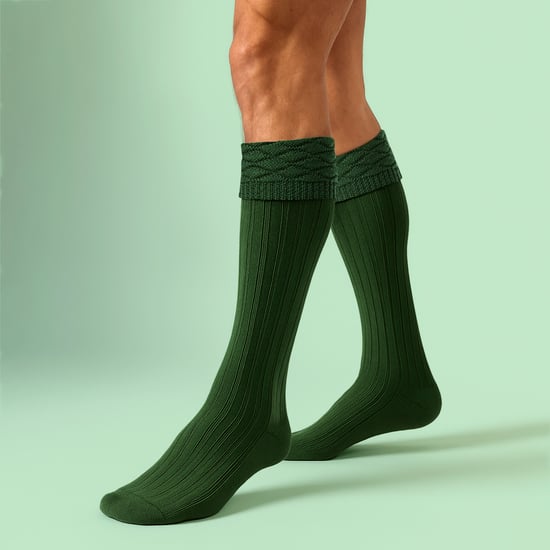 HJ Hall Premium Wollkilt-Socken für Herren, knielang, Rautenmuster mit Umschlagkante - Khaki - Image 3