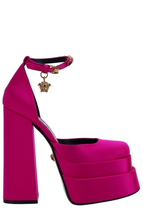 Fuchsia Satin Medusa Aevitas Pumps - Image 1