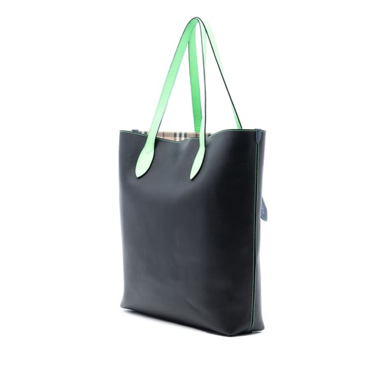 Gebrauchte beschichtete Canvas-Tasche mit gerippter Leder- und Haymarket-Check-Muster, wendbar, Nord-Süd-Format - Image 2