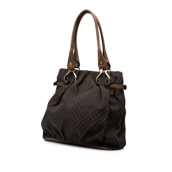Gebrauchte Macadam-Leinen-Tasche mit geprägtem Lederbesatz vertikal - Image 2